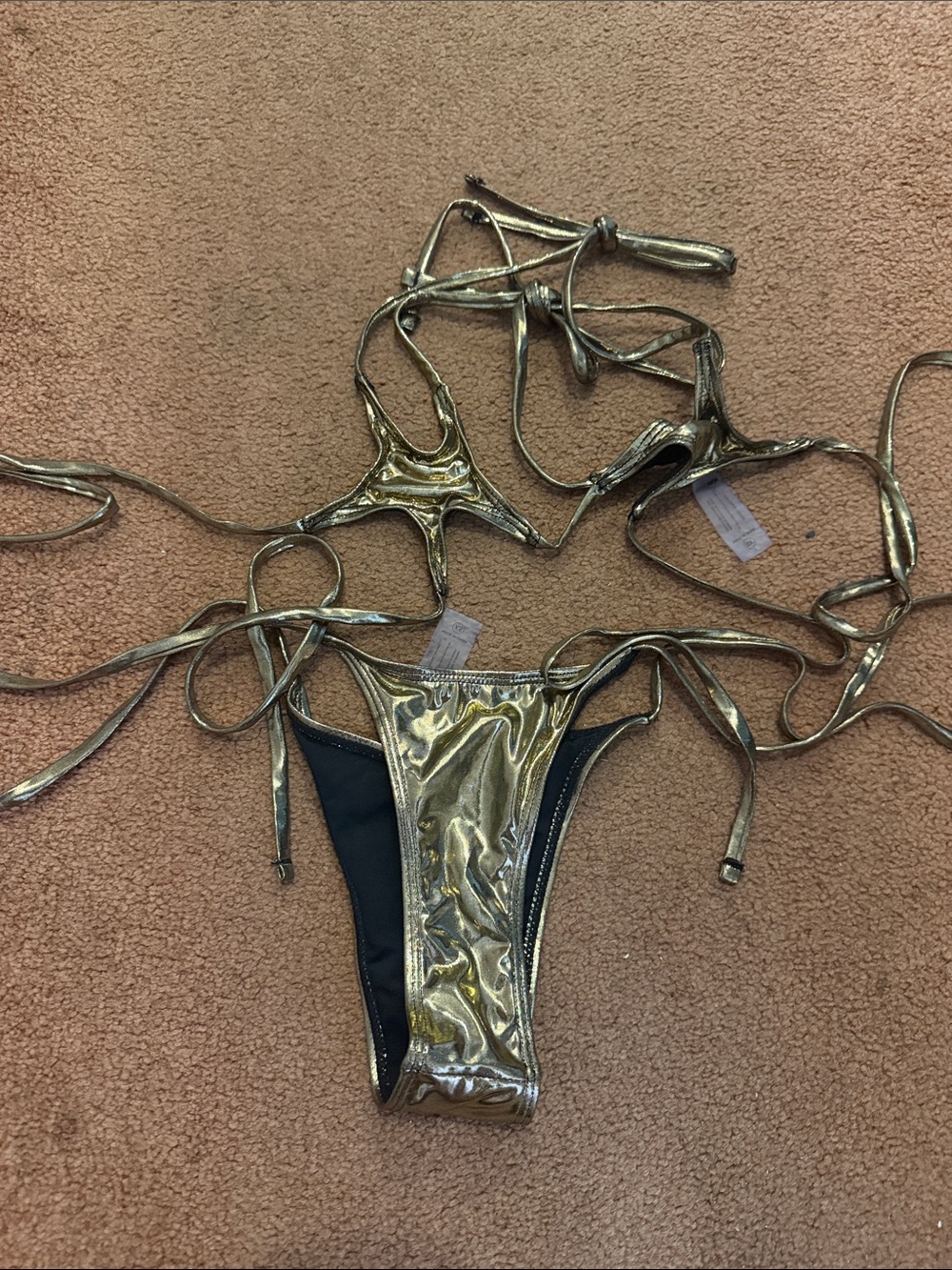Fashion Nova Metallic Gold String Bikini Set